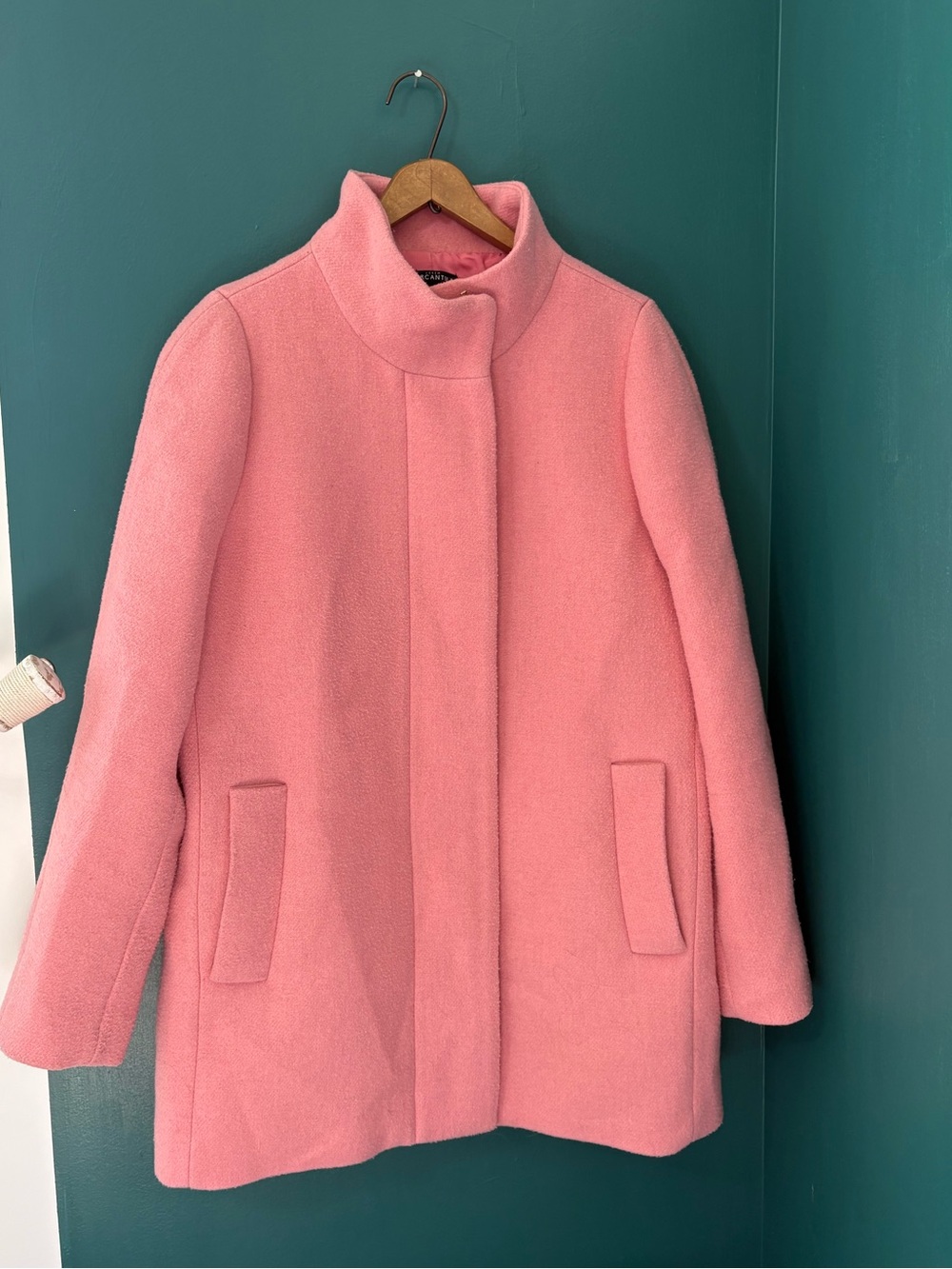J. Crew Mercantile Pink Wool Stand-Collar Cocoon Coat